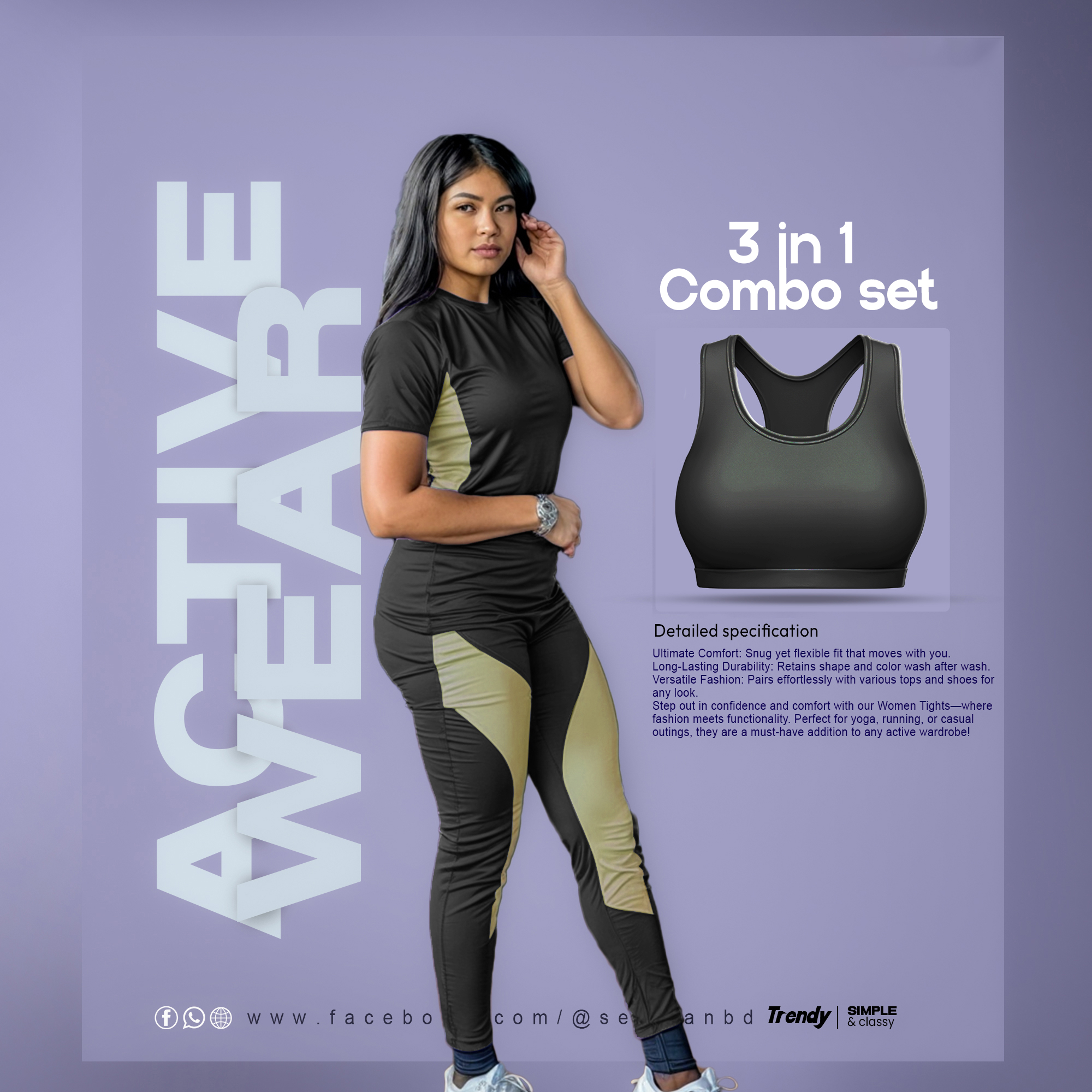 Stylish Active Wear 3 in 1 Combo Black 06