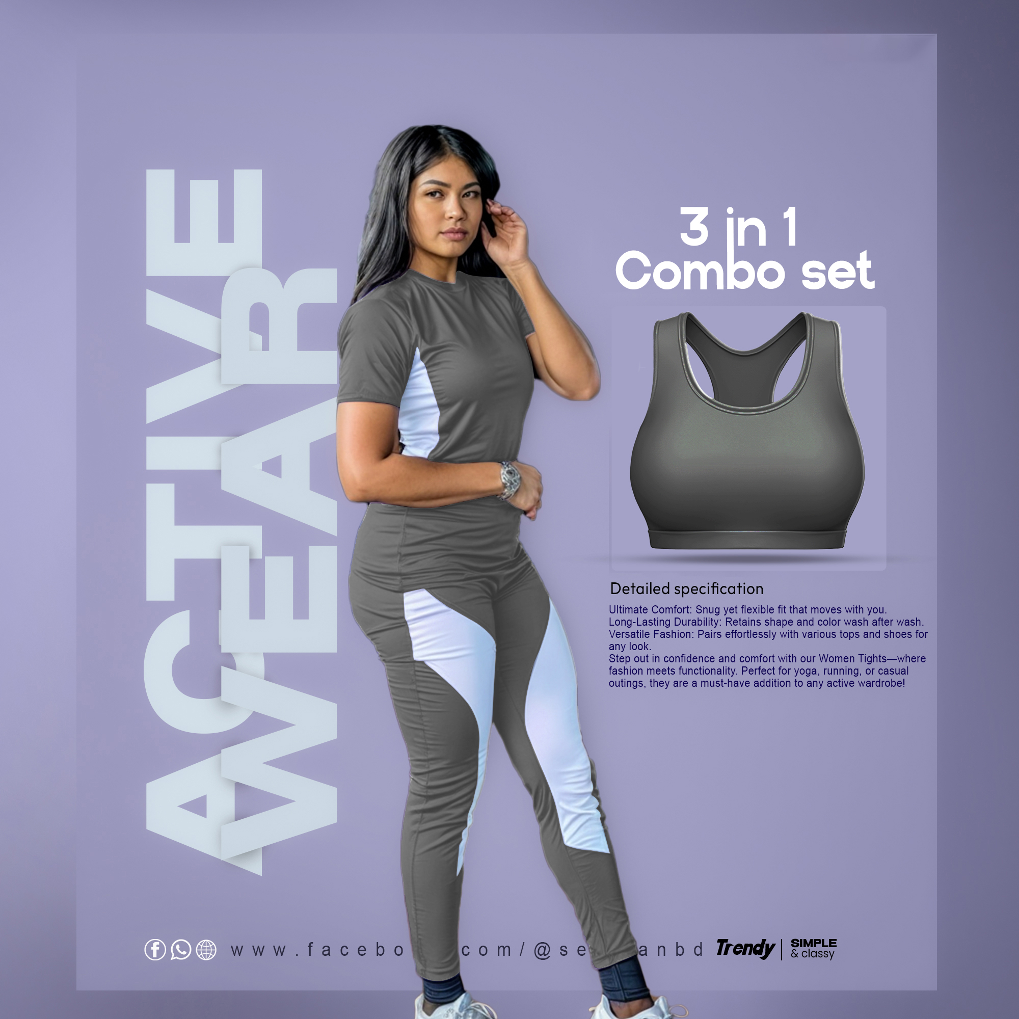 Stylish Active Wear 3 in 1 Combo Panton 06